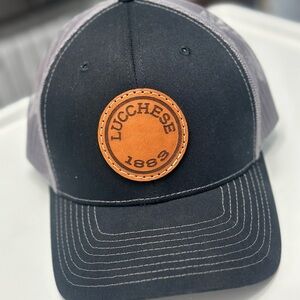 Lucchese Leather Patch SnapBack Black/gray Trucker Hat - New Never Worn